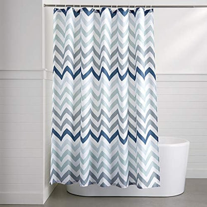 Amazon Basics Bathroom Shower Curtain, Water Resistant Fabric with Weighted Hem, Grommets & Hooks, Machine Washable, 72"x72", Blue Ombre Chevron