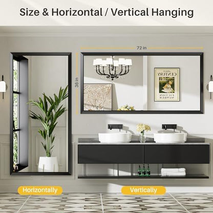 Briivue Black Metal Framed Bathroom Wall Mirror, 72x36 Inch