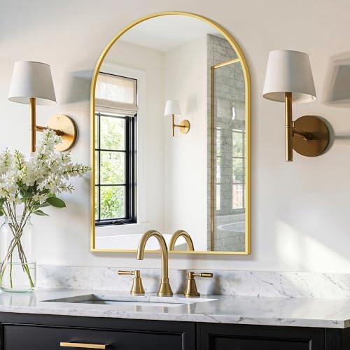 FGU Arched Bathroom Mirror for Over Sink 30"x20" Gold Vanity Mirror