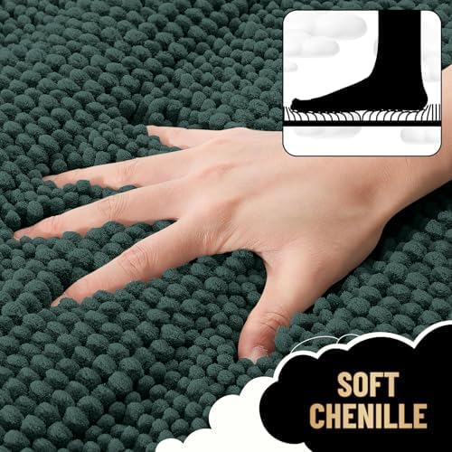 OLANLY Thick Bathroom Rugs 36x24, Soft Chenille Bath Rugs, Blackish Green
