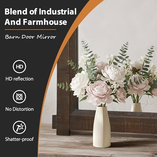 Besdomus Farmhouse Bathroom Vanity Mirror: 42"x28" Brown Rustic Barn Door