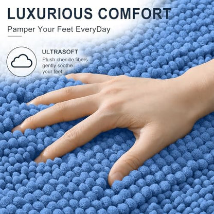 Smiry Thick Chenille Bathroom Runner Rugs 70x24, Bath Mat, Cornflower Blue
