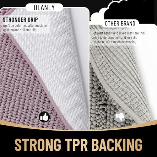 OLANLY Thick Chenille Absorbent Bathroom Rugs Mat 30x20, Deep Plum