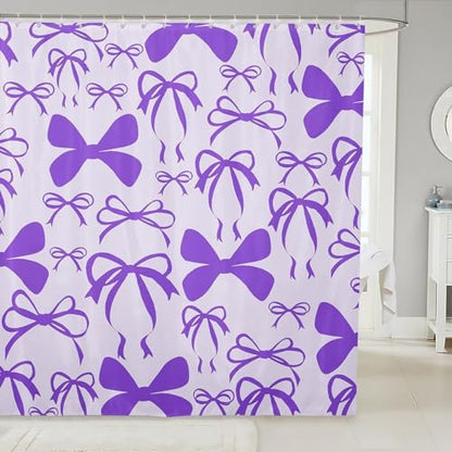 jejeloiu Cute Bowknot Shower Curtain for Bathroom Decor 72"x78" Purple Girls Bow Bath Curtain Kawaii Bathroom Accessories Waterproof Polyester Fabric with 12 Hooks for Stalls Bathtubs Princess Decor