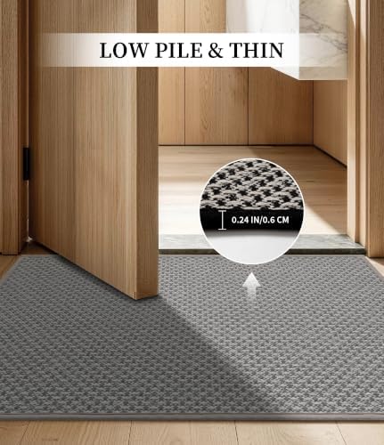 YIHOUSE Light Grey Bathroom Rugs Sets 3 Pieces,Thin Bath Mat Quick Dry