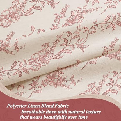 Red Linen Farmhouse Shower Curtain, Boho Floral Bathroom 36x72