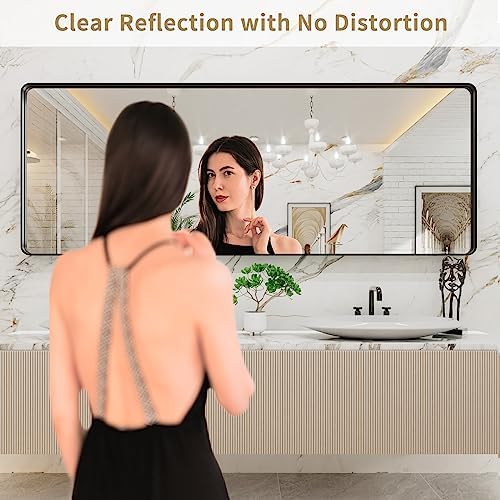 LOAAO 84x32 Inch Black Bathroom Mirror Metal Framed