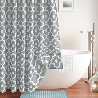 Fabric Modern Extra Long Shower Curtains for Bathroom-Silver Grey & White