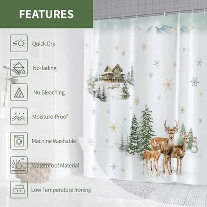 Christmas Winter Forest Shower Curtain for Bathroom 72W*72H Inch Snowman Deer Snowflake Rustic Xmas Pine Tree Farmhouse Country Holiday Decorations Bathtub Decor Waterproof Polyester Fabric Set