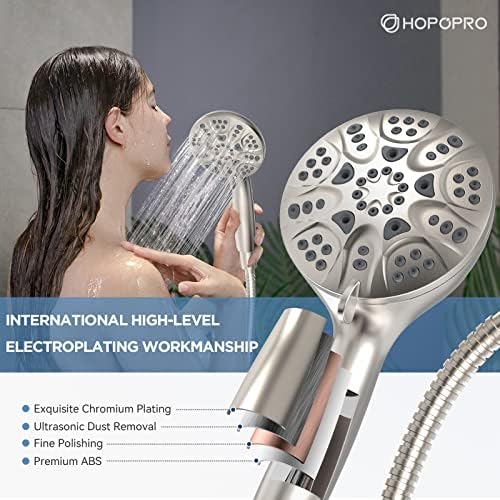 HOPOPRO High Pressure Handheld Shower Head Set with 6 Modes, Brushed Nickle