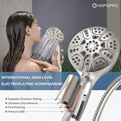 HOPOPRO High Pressure Handheld Shower Head Set with 6 Modes, Brushed Nickle