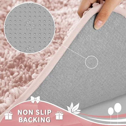 Yimobra Toilet Rugs U Shaped Washable, Extra Thick Soft Absorbent Chenille Contour Bathroom Rugs for Toilet 24x24 Inch, Quick Dry Non Slip Toilet Mat for Bath Floor, Pink