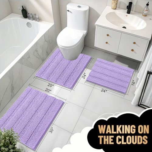 OLANLY Thick Bathroom Runner Rugs 47x17, Soft Chenille Bath Rugs, Lavender