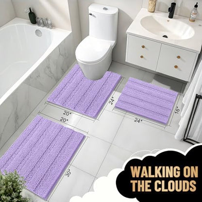 OLANLY Thick Bathroom Runner Rugs 47x17, Soft Chenille Bath Rugs, Lavender