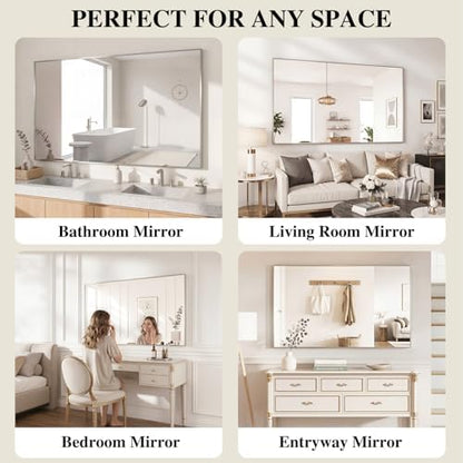 Koonmi Silver Rectangle Wall Mirror, 24x36 Inch Bathroom Mirror, Aluminum Frame Vanity Mirror for Entryway, Living Room, Bedroom Bathroom, Hangs Horizontally or Vertically