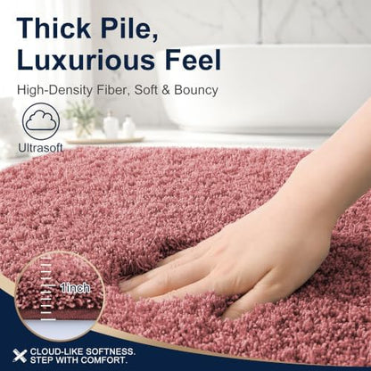 OLANLY Microfiber Bathroom Runner Rugs 47x24, Soft Bath Mat, Deep Rose