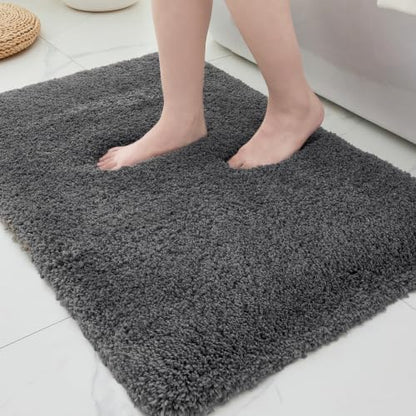 ILANGO Dark Gray Bathroom Rugs 36" × 24" Non Slip & Super Absorbent Extra Thick Soft, Washable Bath Mat for Floor, Microfiber Plush Shaggy Bath Rug with Rubber for Bathtub Shower Room Sink