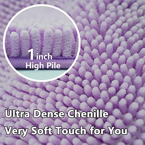 BOANKODU Bathroom Rugs Sets 2 Piece, Absorbent Bath Mat for Bathroom Very Soft Chenille Non-Slip, 32x20 Inch + 20x20 Inch U Shape Bathroom Mat, Machine Washable Bath Rugs (Lavender)