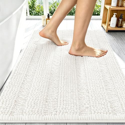 Smiry Thick Chenille Bathroom Runner Rugs 59x20, Absorbent Bath Mat, Ivory