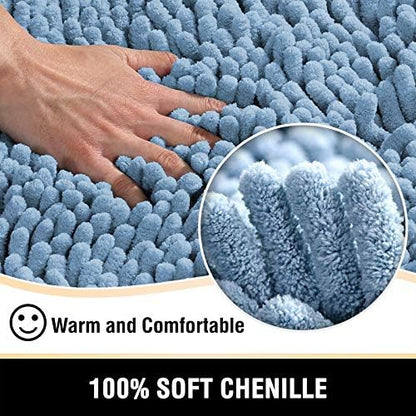 H.VERSAILTEX Bathroom Rugs Bath Mats Non Slip Luxury Chenille Bathroom Runner Rug 47x17 Extra Soft and Absorbent Shaggy Rugs Washable Dry Fast Area Carpet Mats, Tub - Cool Blue