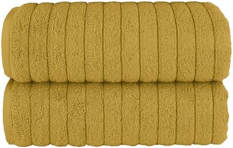 Elegant Comfort 100% Turkish Cotton Corduroy Ribbed Luxury Soft 2 Pack Bath Towels 27 x 54 Inch - Ultra Plush, Absorbent, Quick Dry, Hotel Spa Quality Towels for Bathroom Essentials, Gold