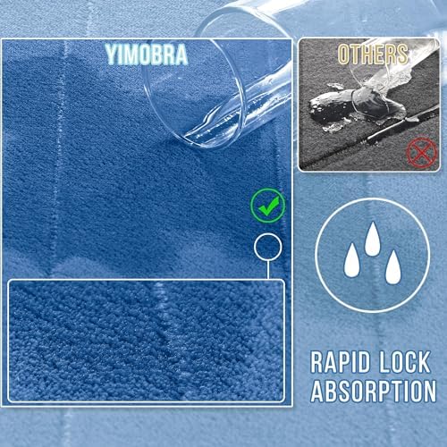 Yimobra Large Bath Mat 36"x24", Super Soft Quick Dry Memory Foam Bathroom Rug, Water Absorbent, Non Slip Backing Machine Washable for Tub Shower, Thick Comfort Support, Blue