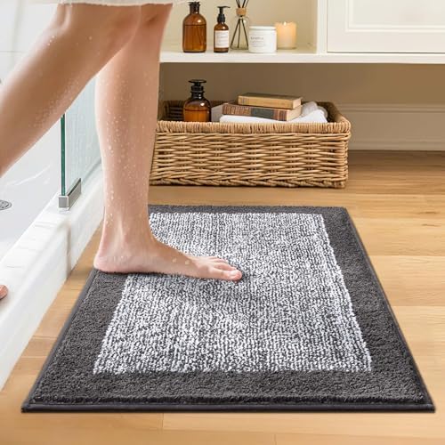Bathroom Rugs 24x17 Non Slip Washable, Soft Absorbent Bath Mat Grey