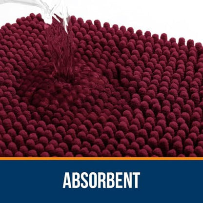 OLANLY Chenille Bathroom Rugs Mats Sets 2 Piece, 36"x24"+24"x20", Burgundy