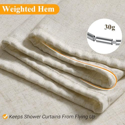 Naturoom Linen Shower Curtain 96 Inch Long for Bathroom Light Beige