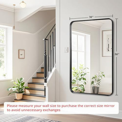 Black Bathroom Vanity Mirror Over Sink 30x50, Large Wall Rectangle Mirror