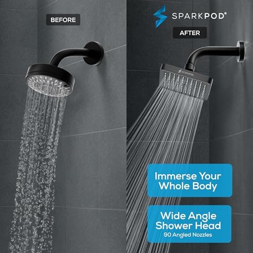 SparkPod Rain Shower Head, 6 Inch Square, Midnight Black Matte Finish