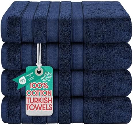 American Soft Linen Salem 100% Cotton Turkish 4 Piece Bath Towels for Bathroom, 600 GSM Soft Absorbent Quick Dry Bath Towel Set, Navy Blue