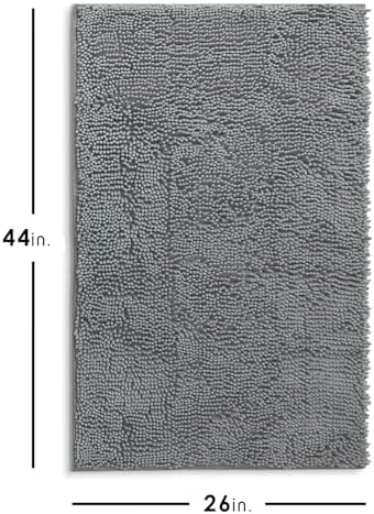 Hearth & Harbor Bathroom Rugs, Chenille Bath Mat - Machine Washable Bath Mats for Bathroom Non-Slip Backing Rubber, Quick Dry Bathroom Mat, 26 x 44 - Frost Grey