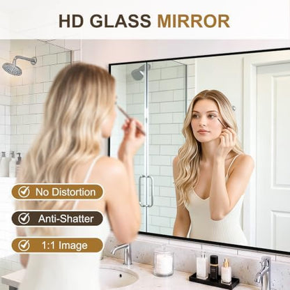 Rectangular Bathroom Mirror, 48"x30" Black Metal Framed Vanity Mirror