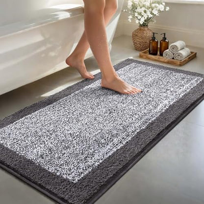 70x24 Long Bathroom Rugs Non Slip Washable, Soft Absorbent Bath Mat Grey