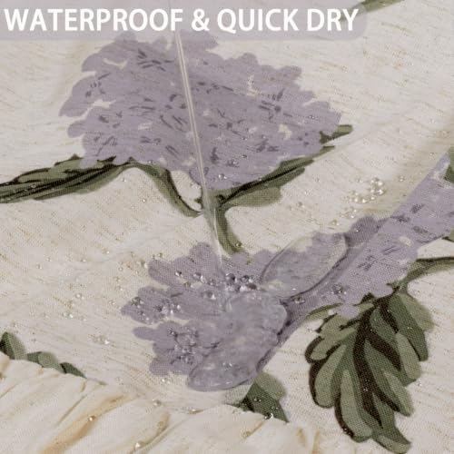 ORTIGIA Linen Textured Ruffle Shower Curtain with Metal Hooks, Vintage Purple Hydrangea Floral Boho Waterproof Bath Curtain for Rustic Farmhouse Bathroom Decor 72x72 Inch