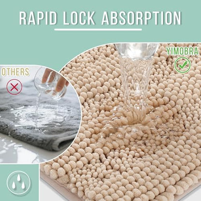 Yimobra Chenille Extra Long Bathroom Runner Rug 70 x 24, Ideal for Large and Master Bathrooms, Tub-to-Vanity Use and Long Walkways, Non-Slip Super Absorbent Quick Dry, Ultra Plush Bath Runner, Beige