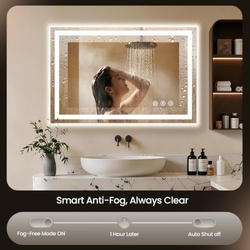 40"x32" LED Bathroom Mirror with Anti-Fog, Backlit & Front Lights, Memory