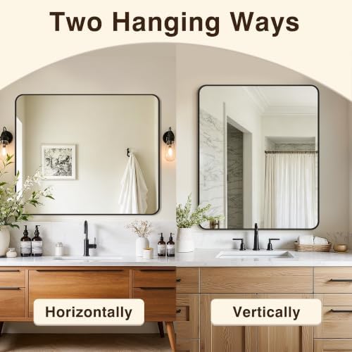 Vanity Bathroom Mirror, 36”x30” Black Bathroom Mirror for Over Sink