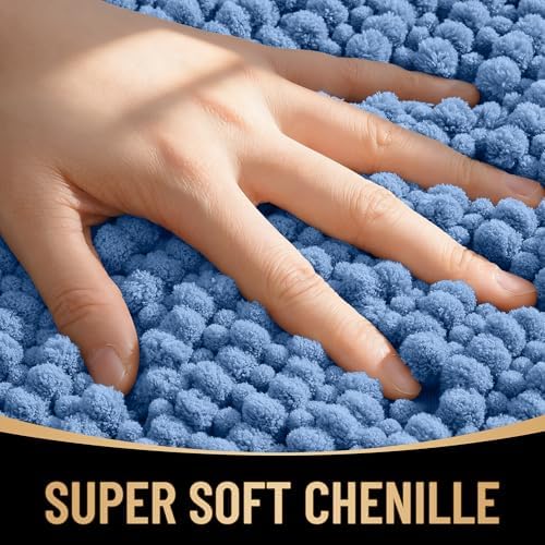 OLANLY Thick Chenille Bathroom Runner Rugs Mats 47x17, Cornflower Blue