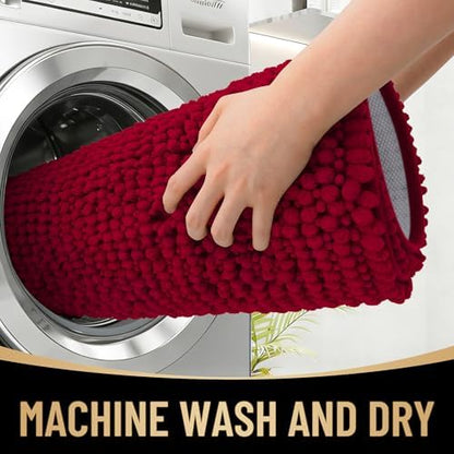 OLANLY Thick Chenille Bathroom Rugs 30x20, Soft Absorbent Bath Mat, Red