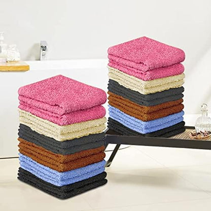 QUBA LINEN 100% Cotton Washcloth Set 24 Packs – Soft, Absorbent Face Towels for Bathroom & Gym Use – Reusable, Durable & Machine Washable Wash Cloths - Multi-Color, 12x12 Inches