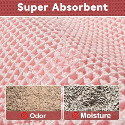 Triohero Waffle Runner Bath Mat - Long Bathroom Rugs Non Slip Washable, Ultra Soft Super Absorbent Quick Dry Boho Farmhouse Bathroom Decor, 24" x 60"', Light Peachy Pink