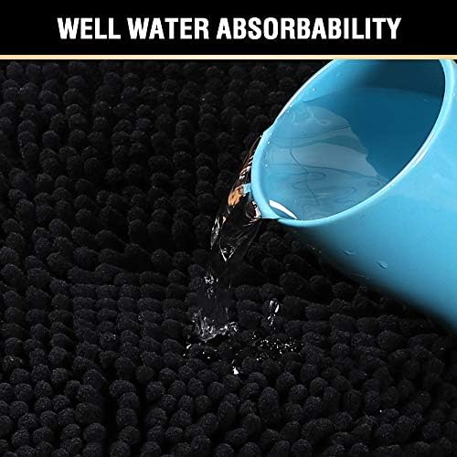 H.VERSAILTEX Microfiber Bath Rugs Chenille Floor Mat Ultra Soft Washable Bathroom Dry Fast Water Absorbent Bedroom Area Rugs, 24 x 42 - Inch, Black