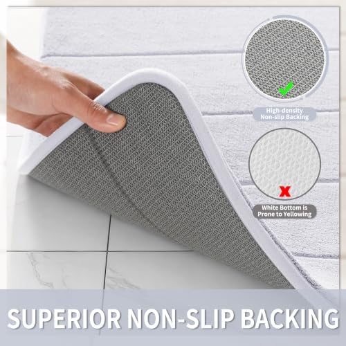 Yimobra Bathroom Runner 55"x24", Non Slip Memory Foam Bath Mat, Super Soft Water Absorbent Hallway Carpet, Machine Washable Rug for Vanity Tub Shower, White