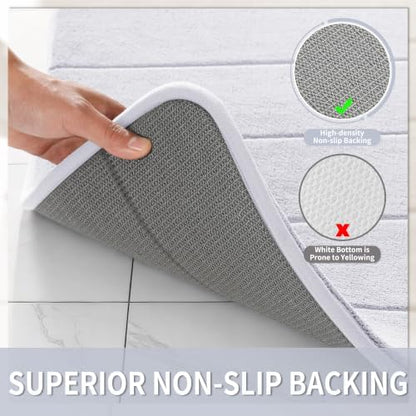 Yimobra Bathroom Runner 55"x24", Non Slip Memory Foam Bath Mat, Super Soft Water Absorbent Hallway Carpet, Machine Washable Rug for Vanity Tub Shower, White