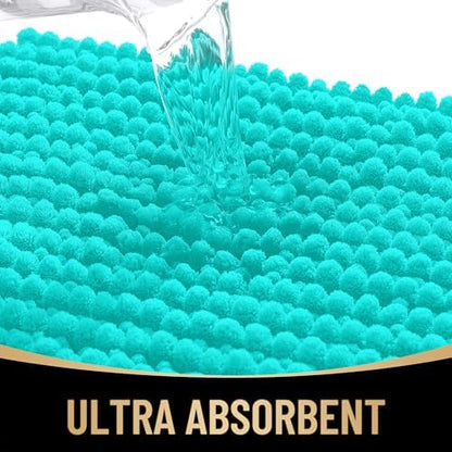OLANLY Thick Chenille Small Bathroom Rugs 24x16, Absorbent Bath Mat, Teal