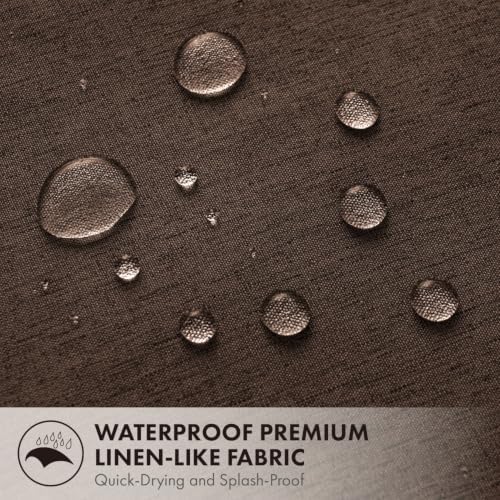 ANRODUO Brown Scalloped Linen Textured Shower Curtain, W72 x L108