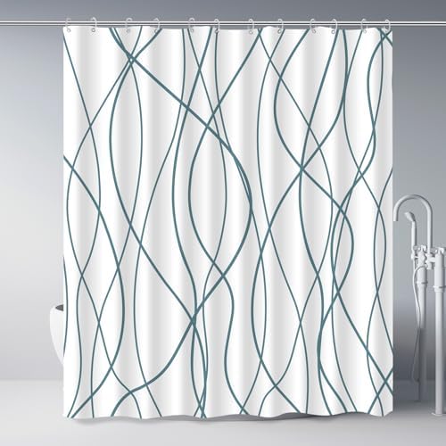 Striped Shower Curtain for Bathroom, Lake Blue, 72" W x 72" L