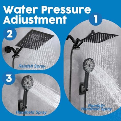 Shower Head, 8" High Pressure Rainfall Shower Head with Handheld Dual Spray